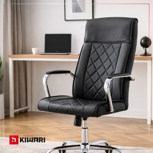 Scaun Birou Kiwari® Elm, Spatar Inalt, Sezut din Piele PU, Reglabil pe Inaltime, Baza Metal Rotativa, Design Executiv cu Cusaturi Decorative, Capacitate 120 kg, Negru - Img 9