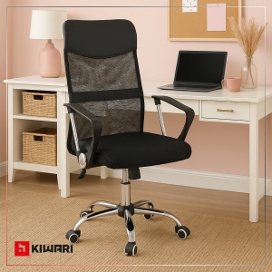 Scaun Birou Kiwari® Vonn, Spatar Mesh, Sezut Confortabil, Reglabil pe Inaltime, Baza Metal Rotativa, Design Ergonomic, Capacitate 120 kg, Negru - Img 9