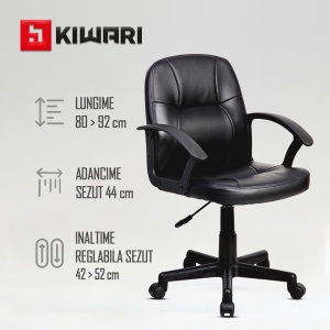 Scaun birou Kiwari Issa, suprafata PVC, brate PP, mecanism Up&Down, baza nylon, roti nylon, Negru - Img 3