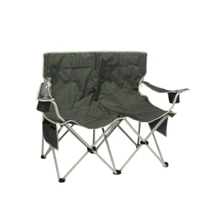Scaun camping dublu Navaris, 2 locuri, 130 x 30 x 85 cm, pliabil, cotiere si suport pahare, buzunare depozitare, material Oxford, Verde
