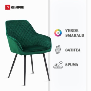 Scaun cu brate/Fotoliu bucatarie de Dining/Living/Bucatarie Kiwari® Verdi, Catifea, Ergonomic, 50x41x84cm, Verde Smarald - Img 4