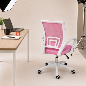 Scaun de birou Kiwari® Flow, spatar din plasa, sezut tapitat, reglabil pe inaltime, baza din nylon, roz - Img 5