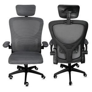 Scaun ergonomic de birou Kiwari® Cloud, tetiera reglabila, spatar din plasa, mecanism butterfly, gri - Img 4