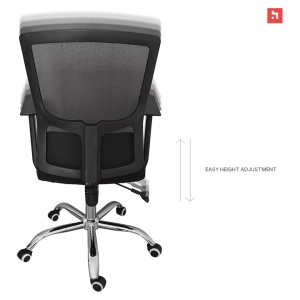 Scaun ergonomic de birou Kiwari® Neo, tetiera cu PU, spatar din plasa, baza cromata 320 mm, negru - Img 3