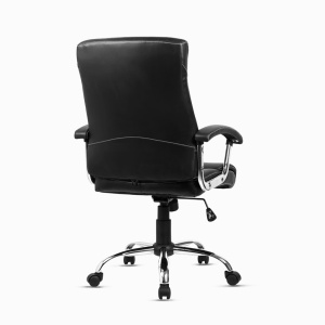 Scaun ergonomic Kiwari® Rei, spatar inalt, mecanism inclinabil cu piston pe gaz, ajustabil pe inaltime, rotatie 360°, brate fixe ergonomice PP, baza cromata, roti nylon silentioase, tapiterie PU+PVC, suporta 130 kg, Negru - Img 11