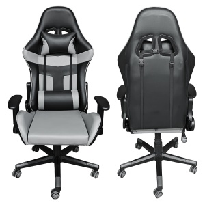 Scaun gaming Kiwari® Nova, spatar rabatabil 180°, brate 2D, perne lombara si cervicala, piele PU, negru/gri - Img 7