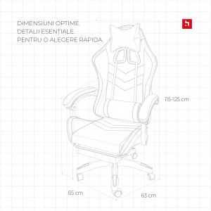 Scaun gaming Kiwari® Rush, suport pentru picioare, spatar rabatabil 135°, perne lombara si cervicala, negru/rosu - Img 2