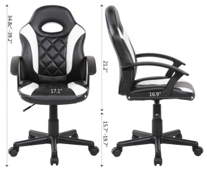 Scaun gaming Kiwari Klaus, material PU+PVC, cadru lemn, brate fixe, mecanism sus-jos, lift gaz, baza nylon, roti silentioase, spatar ergonomic, sezut confortabil, inaltime reglabila, Negru/Alb - Img 8