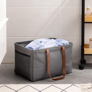 Set 2 cosuri de rufe pliabile Navaris, portabile, cu manere, 43.2 x 31 x 28 cm, pentru depozitare haine, jucarii, textile, Gri - Img 6