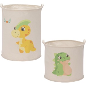 Set 2 cosuri depozitare pentru copii Navaris, design dinozaur, 50 x 40 cm / 35 x 40 cm, pliabile, din panza si bumbac, pentru jucarii sau haine, Crem