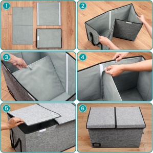 Set 2 Cutii depozitare Belle Vous, cu capac si separator, pliabile, depozitare jucarii, material textil tip in, 82 L, 63x33.5x40 cm, Gri - Img 4
