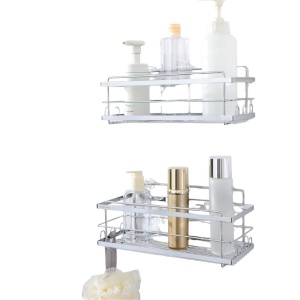 Set 2 rafturi de dus Kincmax, din metal, raft auto-adeziv pentru depozitare, multifunctional, rezistente la umiditate, design modern, Argintiu