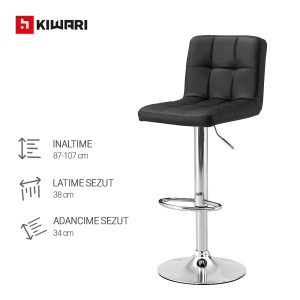Set 2 Scaune Bar/Bucatarie Kiwari® Lior, Inaltime 59-79 cm, Sezut PU, Spuma si Baza Rotativa Crom, Design Modern Bucatarie/Dining, Capacitate 120 kg, Negru - Img 4