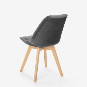 Set 2 scaune Dolphin Lux in stil scandinav, AHD, din lemn si catifea, cu perna, pentru bucatarie, bar si restaurant, Gri - Img 3
