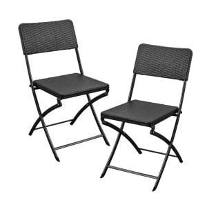 Set 2 Scaune Gradina Pliabile Kiwari®, 44.5x57x80.5 cm, Cadru Metalic Rezistent, 120 kg, Mobilier Exterior pentru Terasa/Balcon/Camping, Negru