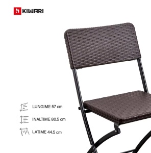 Set 2 Scaune Gradina Pliabile Kiwari®, 44.5x57x80.5 cm, Cadru Metalic Rezistent, 120 kg, Mobilier Exterior pentru Terasa/Balcon/Camping, Maro - Img 3