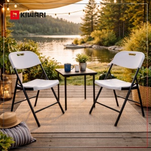 Set 2 Scaune Gradina Pliabile Kiwari®, 46x53x87 cm, Cadru Metalic, 120 kg, Mobilier Exterior pentru Terasa/Balcon/Camping, Alb - Img 6