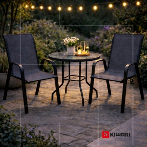 Set 2 Scaune Kiwari® Lago, 55.5x72.5x92.5 cm, Suprapozabil, Greutate maxima 110 kg, Gradina/Terasa/Balcon, Gri - Img 3