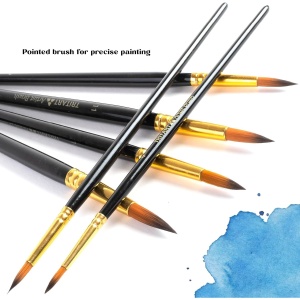 Set 24 de pensule, Tritart, pentru pictura, cu varf fin, perii din par sintetic, pentru acuarela, acril si ulei, Negru - Img 4