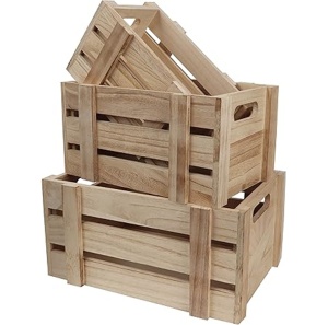 Set 3 ladite din lemn cu manare, Belle Vous, 3 dimensiuni S/M/L, pentru depozitare si organizare, Maro