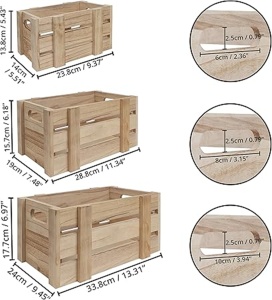 Set 3 ladite din lemn cu manare, Belle Vous, 3 dimensiuni S/M/L, pentru depozitare si organizare, Maro - Img 2