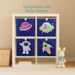 Set 4 cutii de depozitare Navaris, pentru camera copilului, 33 x 33 cm, design space, pliabile, Multicolor - Img 6