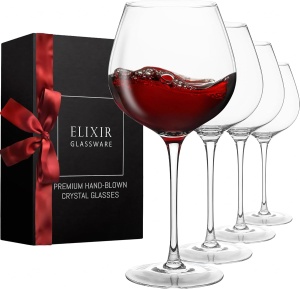 Set 4 pahare premium, ELIXIR GLASSWARE, din cristal, cu picior, potrivit pentru degustari, nunta, aniversari, petreceri, Transparent