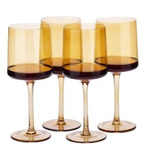 Set 4 pahare Vin Navaris, 400 ml, cu picior, auriu, design modern, 56212.06
