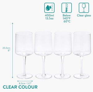 Set 4 Pahare Vin Navaris, 400 ml, cu picior, design modern, transparent, 56212.03 - Img 3