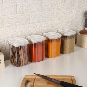 Set 4 recipiente alimentare Belle Vous, 1300 ml, din plastic PET, cu capac etans, pentru organizare alimente, transparente - Img 2