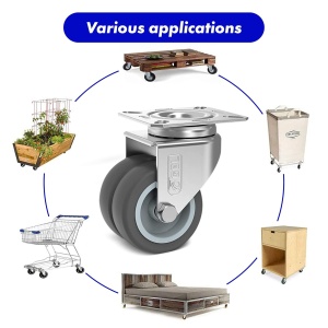 Set 4 roti duble pivotante GBL, 50 mm, pivotante 360°, sarcina maxima de incarcare 200kg, poliuretan, Gri - Img 4