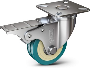 Set 4 roti GBL, 50 mm, pivotante 360°, sarcina maxima de incarcare 100kg, sistem de franare, poliuretan, Argintiu/Verde - Img 9