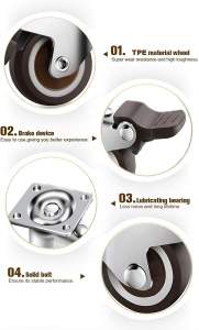Set 4 roti pivotante GBL, pentru transport, 25 mm, cu 2 frane, argintiu, sarcina maxima de incarcare 40 kg - Img 4