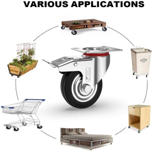 Set 4 roti universale GBL, pentru transport, 75 mm, pivotante 360°, sarcina maxima de incarcare 200 kg, cu 2 frane, din otel, Negru/Argintiu - Img 7