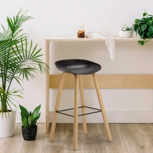 Set 4 scaune inalte, Towerwood Pentru Bar Si Bucatarie Cu Efect De Lemn, Negru - Img 3