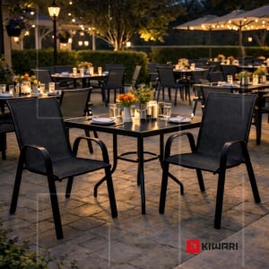 Set 4 Scaune Kiwari® Lago, 55.5x72.5x92.5 cm, Suprapozabil, Greutate maxima 110 kg, Gradina/Terasa/Balcon, Negru - Img 4