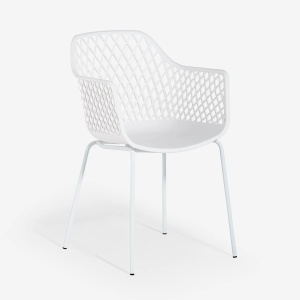 Set 4 scaune moderne de exterior pentru gradina si terasa, cu brate, AHD, Tzura, din polipropilena, ALB