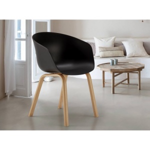 Set 4 scaune Norky cu brate, negru, picioare metalice cu efect de lemn natural, design modern, 50x45x77 cm, Negru - Img 5