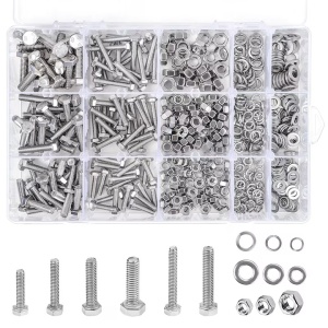 Set 510 suruburi, Belle Vous, Suruburi, Piulite, Saibe, M4 M5 M6, din Otel Inoxidabil 304, Cap Plat, Cutie de depozitare transparenta, Argintiu