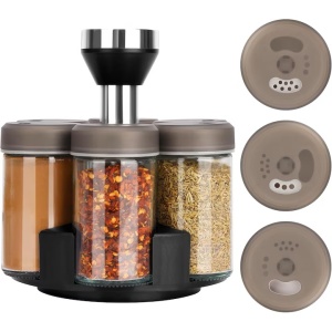 Set 6 Recipiente pentru Condimente, Belle Vous, Suport Rotatv 360°, 100 ml Capacitate Borcane, din Sticla