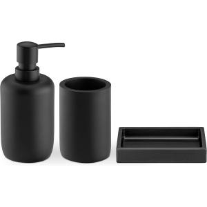 Set accesorii baie Navaris, 3 piese, dispenser sapun lichid 305 ml, suport periute dinti si sapuniera, din polirasina, Negru - Img 5