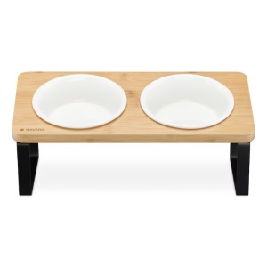 Set boluri hranire Navaris pentru pisici si caini, 2 boluri ceramice 750 ml, suport inclinat din metal si bambus, antiderapant - Img 2