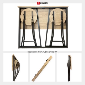 Set Bucatarie/Bar masa cu 2 scaune Kiwari® Fab, 90×45×74 cm, 2 scaune Ф 30 x 45 cm, MDF/Metal, Design Compact, Bej - Img 8