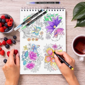 Set carioci Profesionale, Colorya, pentru pictura, caligrafie, cerneala pe baza de apa, 24 carioci cu varf flexibil, 2 pensule cu rezervor pentru apa, Multicolor - Img 6