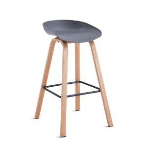Set de 2 Scaune de Bar/Bucatarie Kiwari® Nok, Sezut PP, Picioare Metalice cu Aspect Lemn, Stil Modern Bucatarie/Dining, Inaltime 72 cm, Capacitate 120 kg, Gri - Img 6