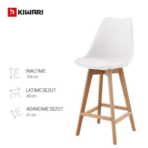 Set de 2 Scaune de Bar/Bucatarie Kiwari® Sama, Sezut PP, Picioare Lemn Fag, Design Modern Bucatarie/Dining, Inaltime 68 cm, Capacitate 120 kg, Alb - Img 4