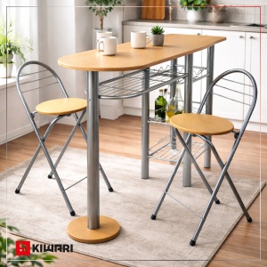 Set Masa cu 2 scaune Kiwari® Dion, 120×40×78 cm, 37x47x78 cm, MDF/Metal, Design Modern, 120×40×78 cm, Culoare Fag/Negru - Img 2