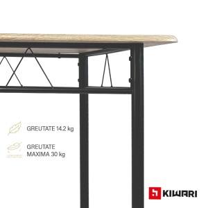 Set Masa cu 4 scaune Kiwari® Aika, 110×70×75 cm, 4 scaune 36x44x82 cm, MDF/Metal, Design Modern, Culoare Stejar/Negru - Img 4