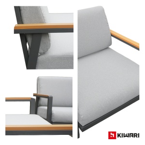 Set mobilier gradina Kiwari® Amalfi, 4 locuri, masa, canapea, si doua fotolii, masa 96 x 60 x 36 cm, canapea 78 x 138 x 72 cm, 2 fotolii 78 x 73.5 x 72 cm, cadru metal, sticla 5 mm, perne detasabile 11 cm, terasa/gradina, Gri - Img 2