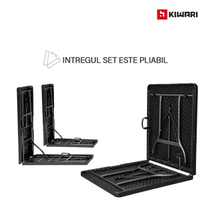 Set Mobilier Gradina Kiwari®, Masa Pliabila 180x75x74 cm + 2 Banci, 6 Persoane, Cadru Metalic, Negru - Img 2